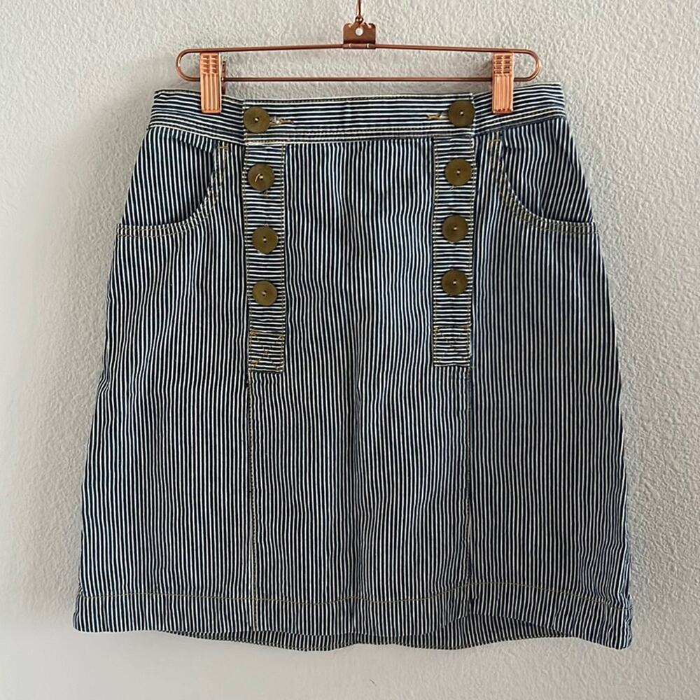 Anthropologie Pilcro Railroad Print Light Denim Vibe Skirt US 4